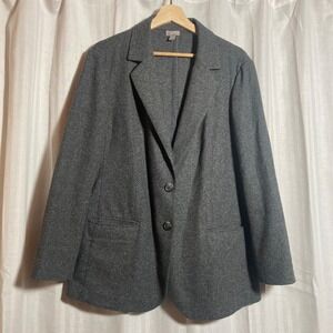 J.Jill Womens Gray Wool Blend Stretch Knit Blazer Jacket Large Petite Minimalist